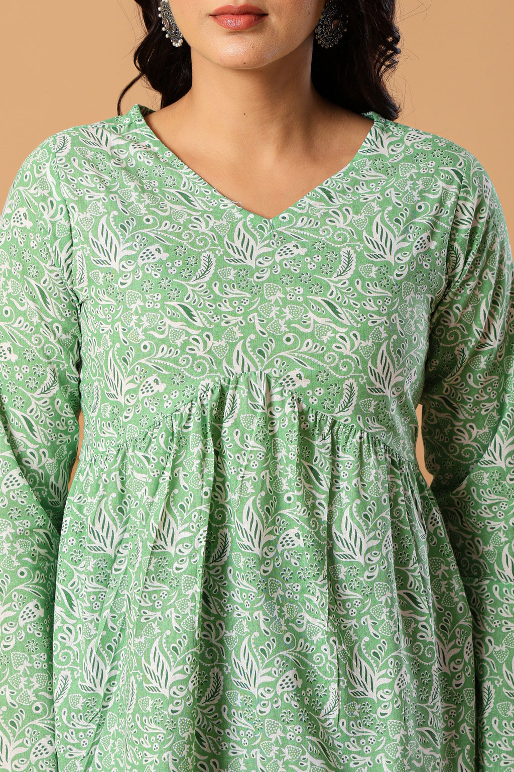 Ethnic Motifs Printed V-Neck Pure Cotton Empire Kurti
