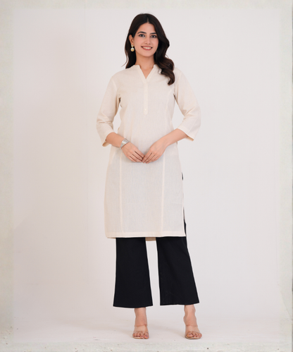 Ecru Airy Linen Long Kurta