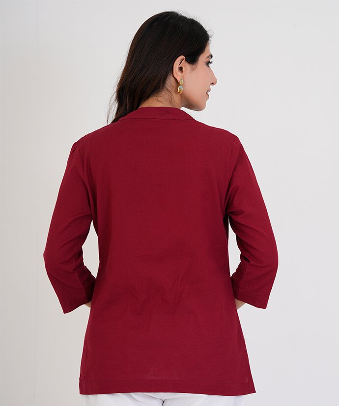 Maroon Airy Linen Short Kurta
