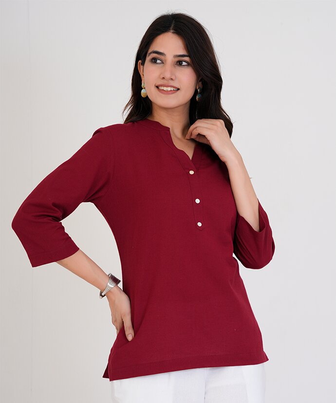 Maroon Airy Linen Short Kurta