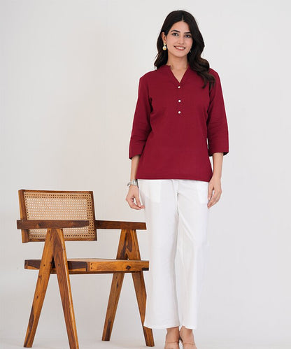 Maroon Airy Linen Short Kurta