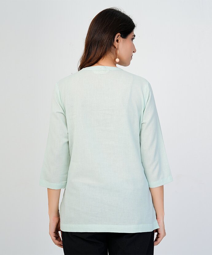 Mint Green Airy Linen Short Kurta