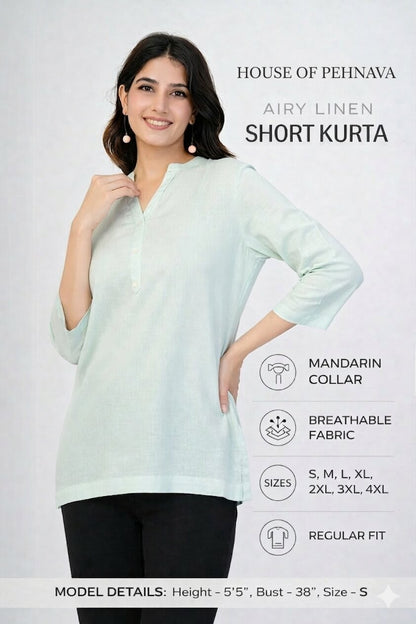 Mint Green Airy Linen Short Kurta