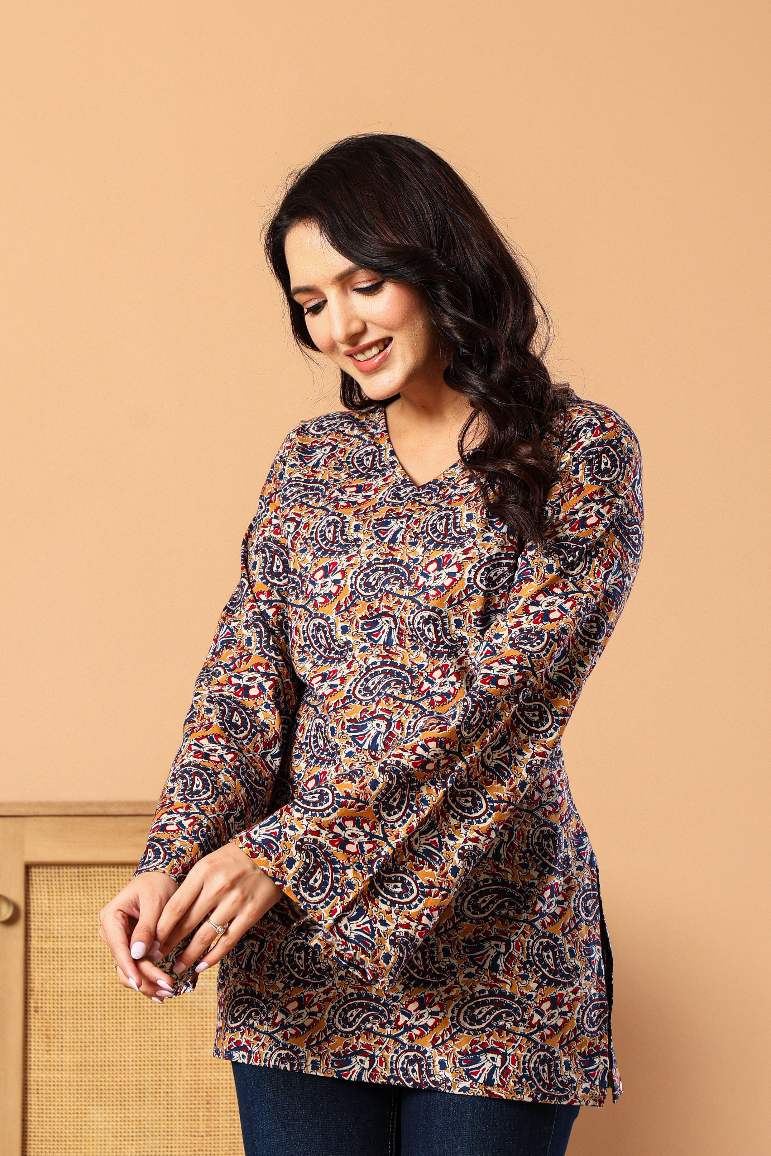 Multicoloured Bell Sleeves Kurti