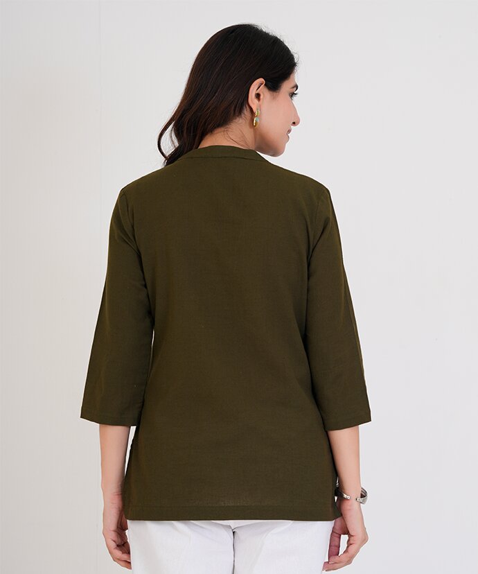 Olive Green Airy Linen Short Kurta