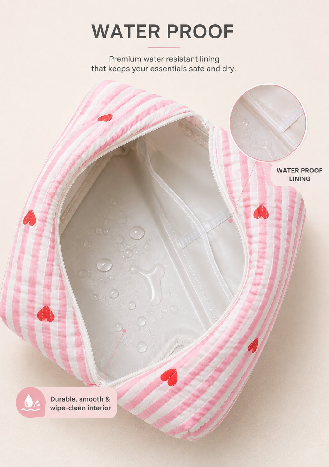 Pink Striped Quilted Cotton Bag