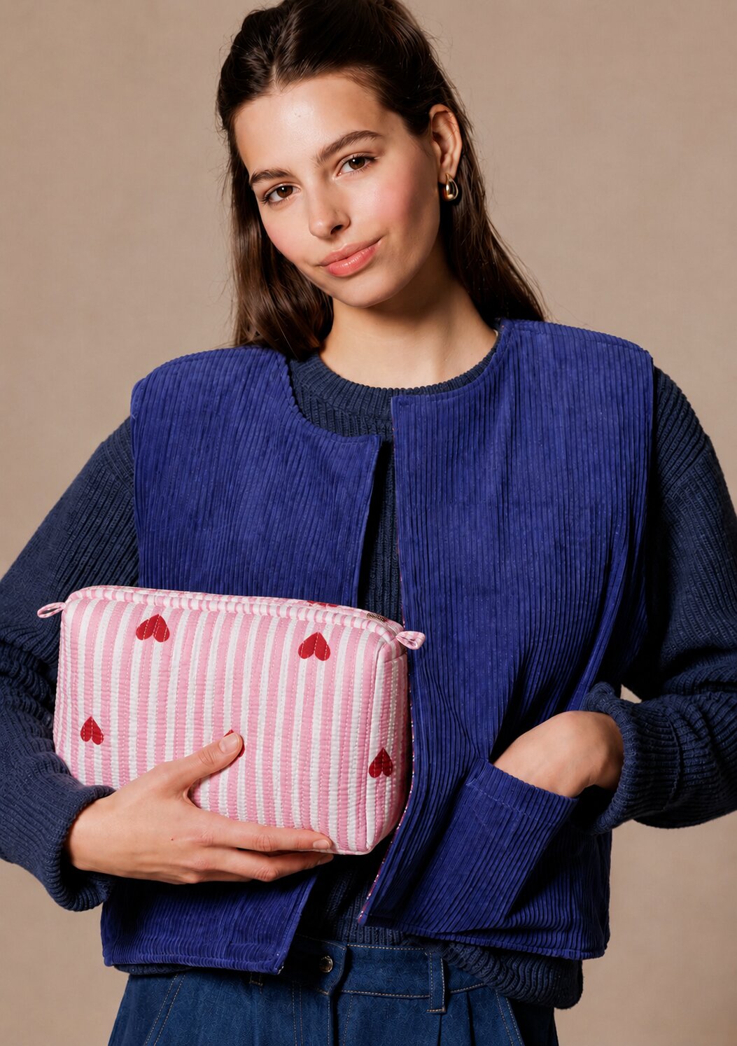 Pink Striped Quilted Cotton Bag