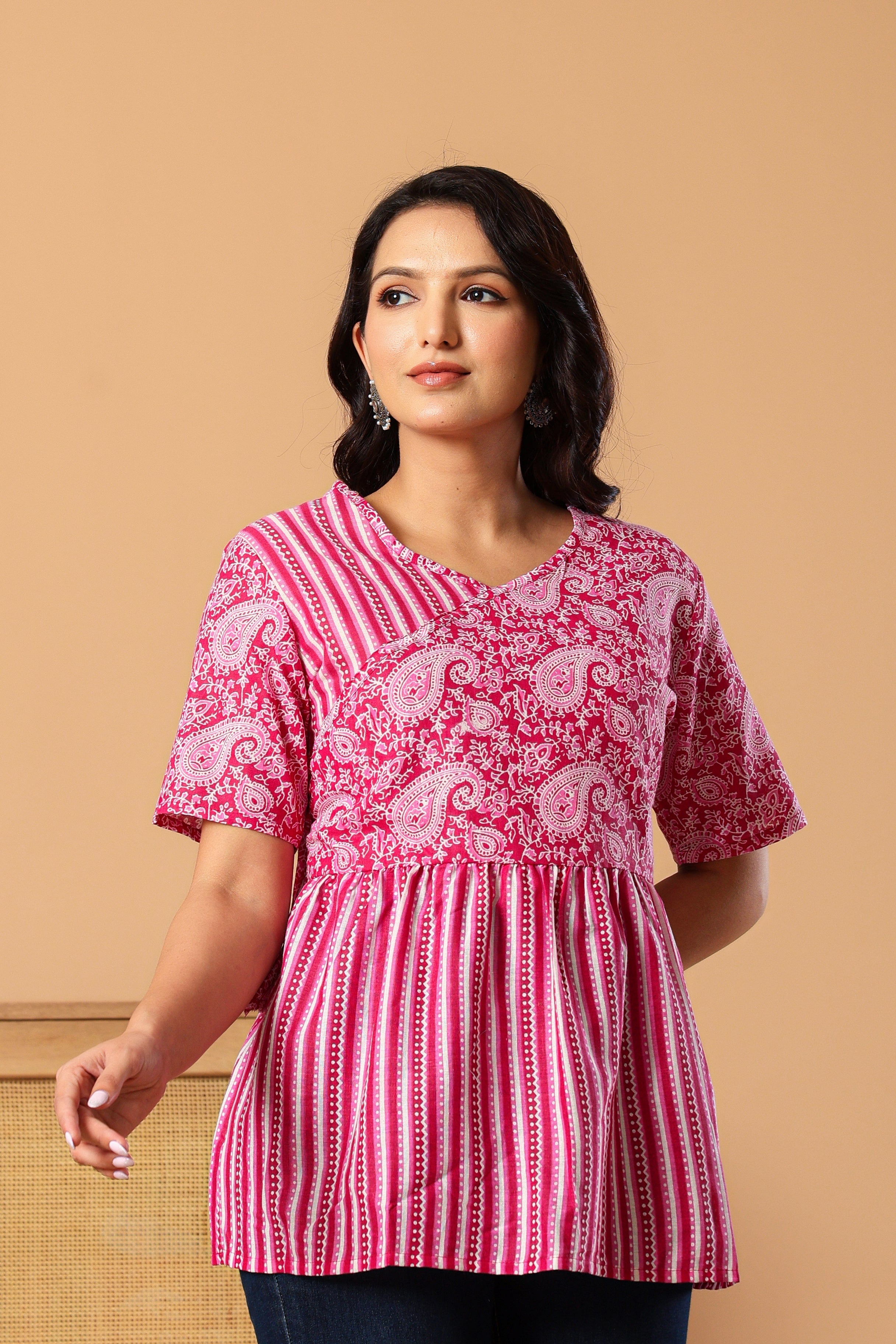 Paisley Printed V-Neck Pure Cotton Kurti & Pant Co-ords
