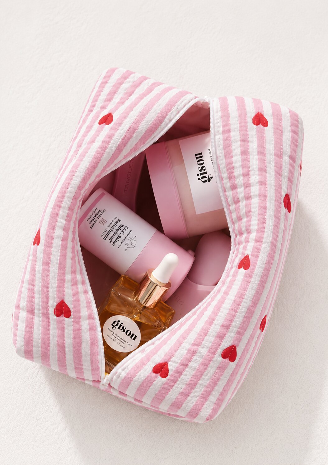 Pink Striped Quilted Cotton Bag