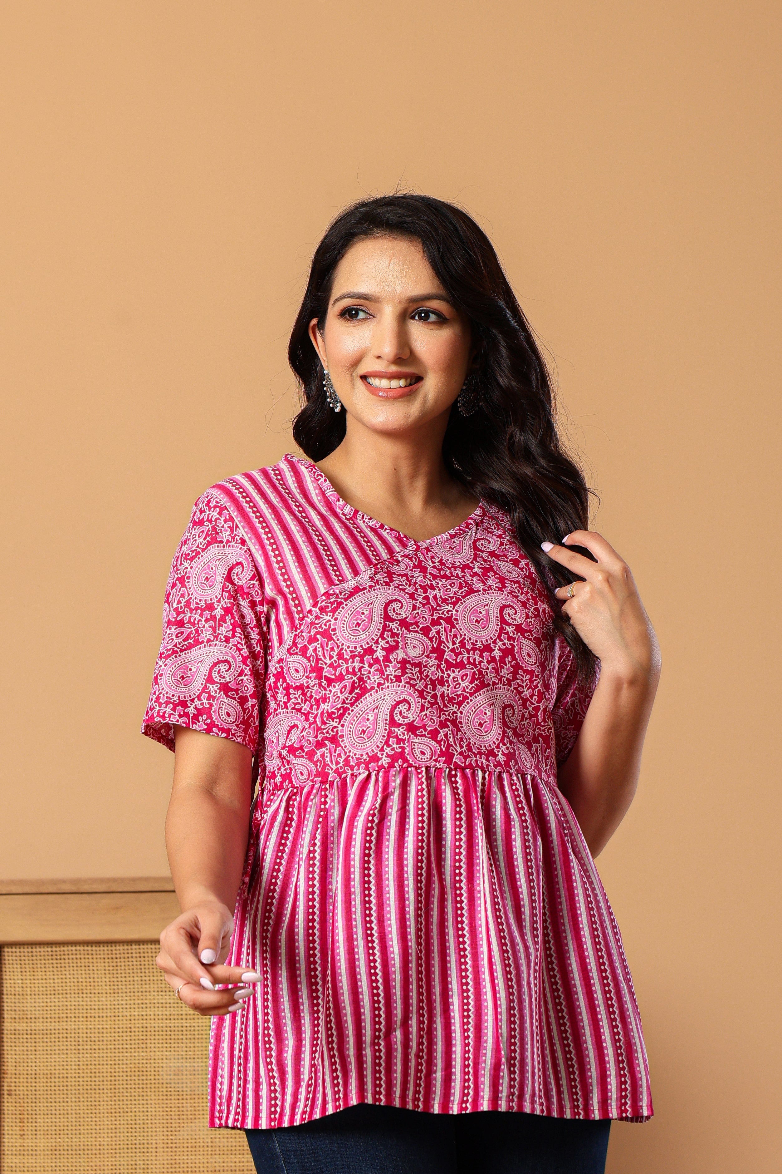 Paisley Printed V-Neck Pure Cotton Kurti & Pant Co-ords