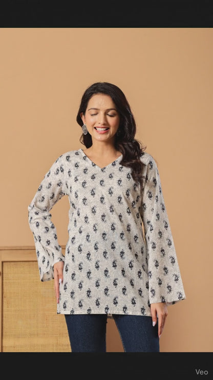 Ethnic Motifs Printed V-Neck Pure Cotton Kurti