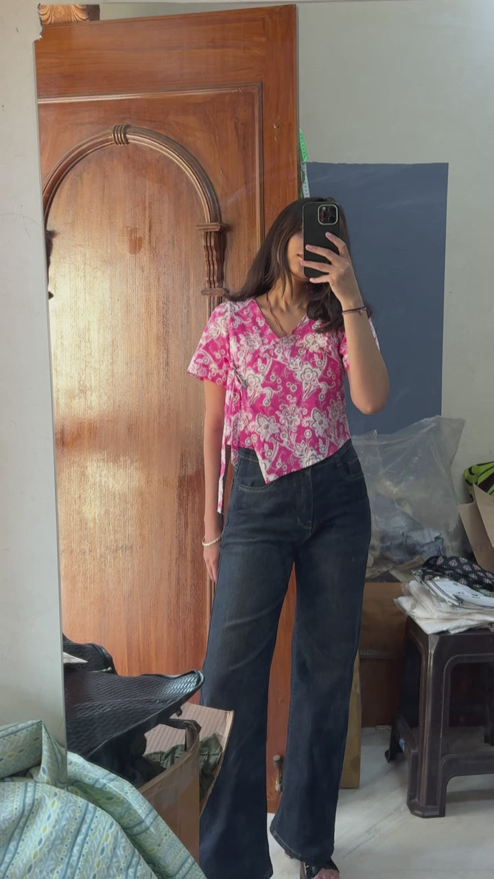 Women Pink Print Wrap Cotton Top