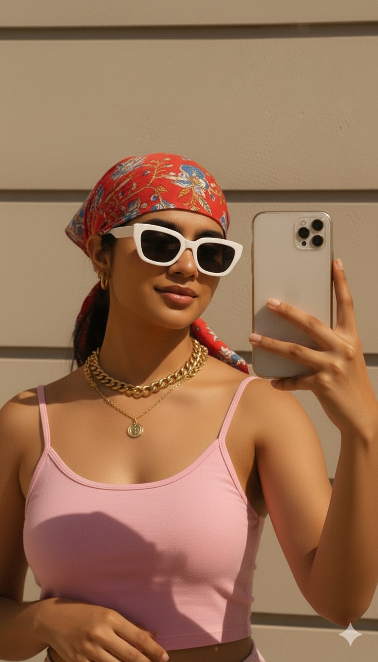 HOUSE OF PEHNAVA Red Handblock Printed Cotton bandana