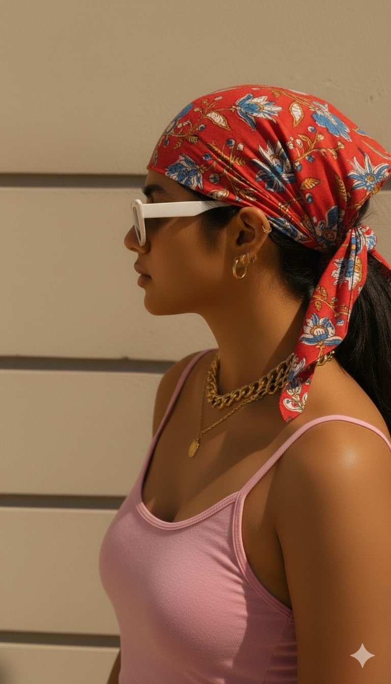 HOUSE OF PEHNAVA Red Handblock Printed Cotton bandana