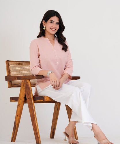 Peach Airy Linen Short Kurti