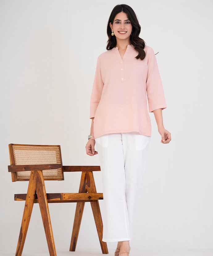 Peach Airy Linen Short Kurti