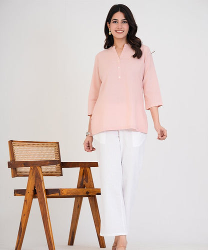 Peach Airy Linen Short Kurti