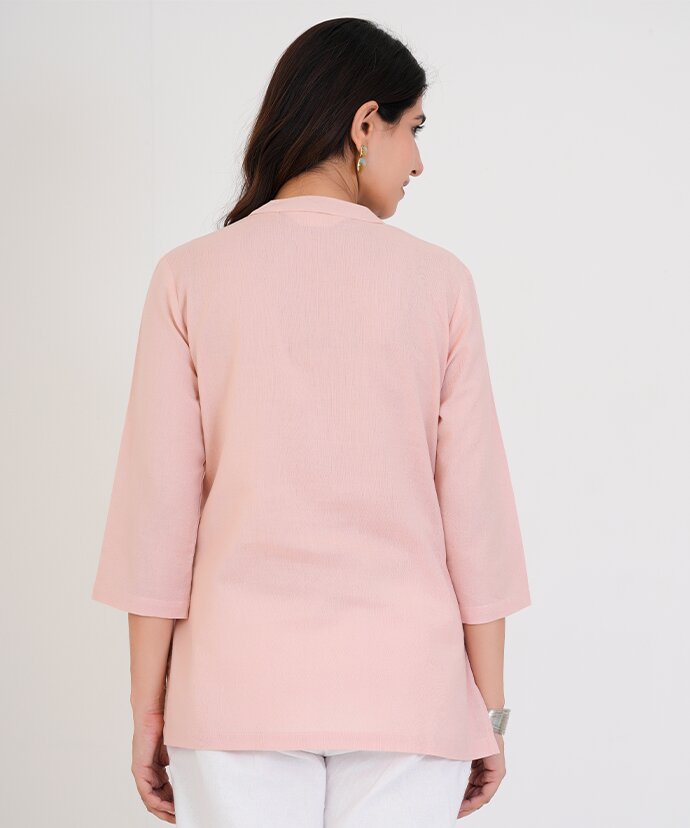 Peach Airy Linen Short Kurti
