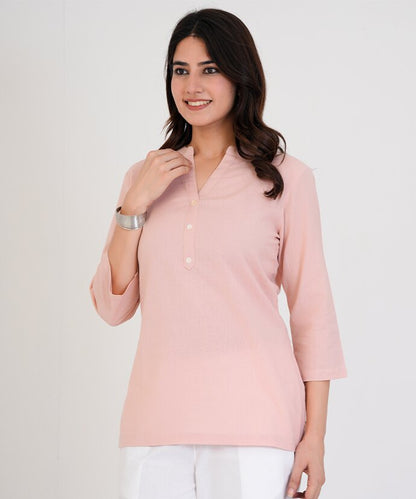 Peach Airy Linen Short Kurti