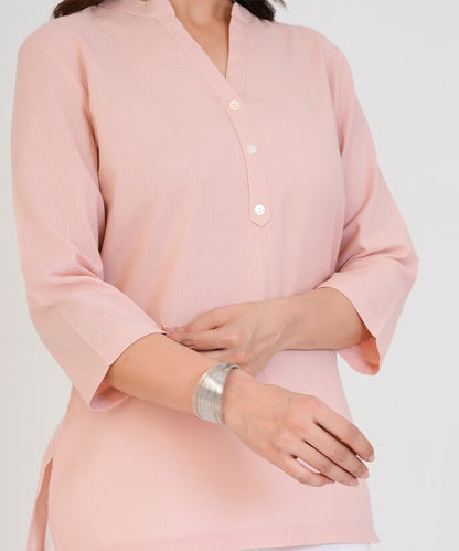 Peach Airy Linen Short Kurti