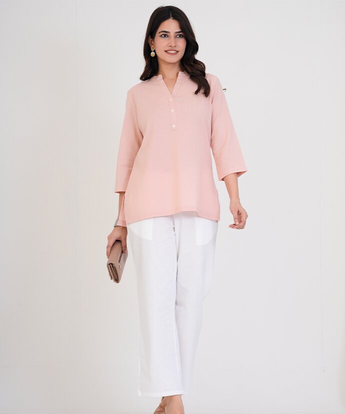 Peach Airy Linen Short Kurti