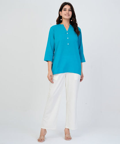 Tate Blue Airy Linen Short Kurti