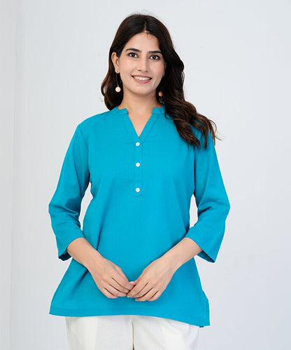 Tate Blue Airy Linen Short Kurti