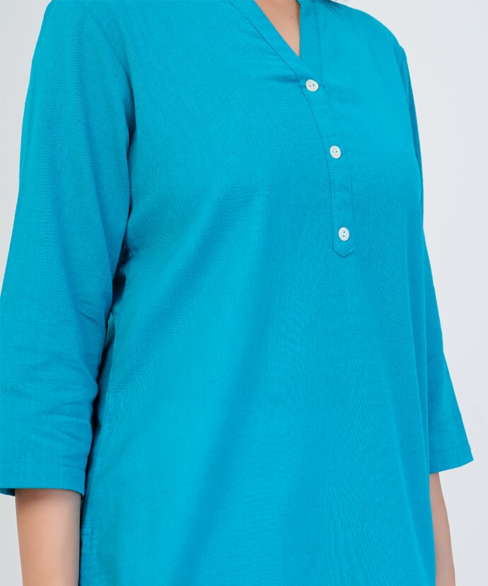 Tate Blue Airy Linen Short Kurti