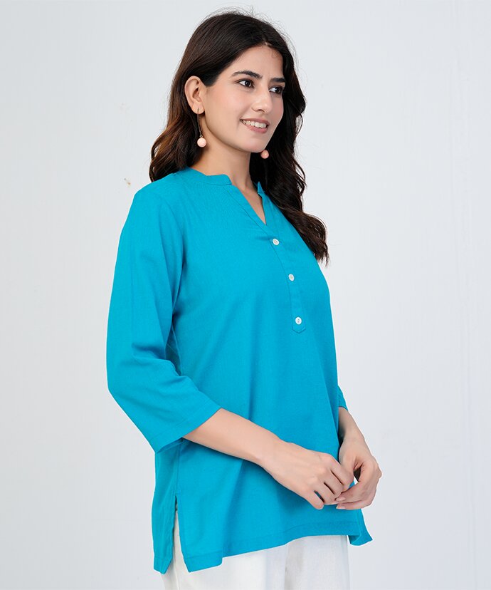 Tate Blue Airy Linen Short Kurti