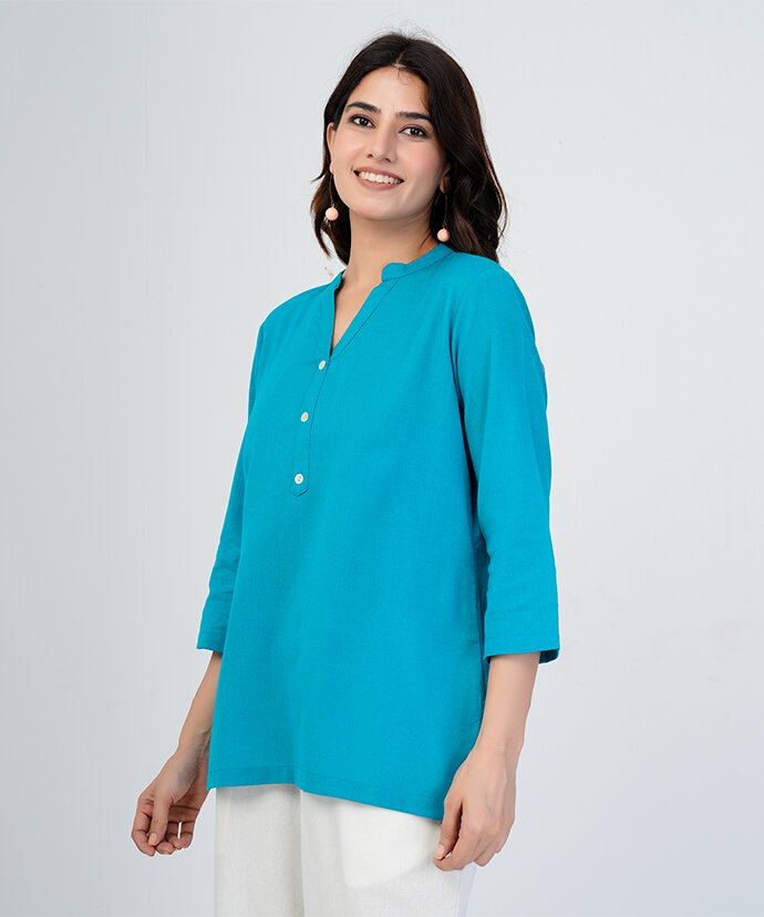 Tate Blue Airy Linen Short Kurti
