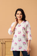 Floral Printed V-Neck Pure Cotton Kurti