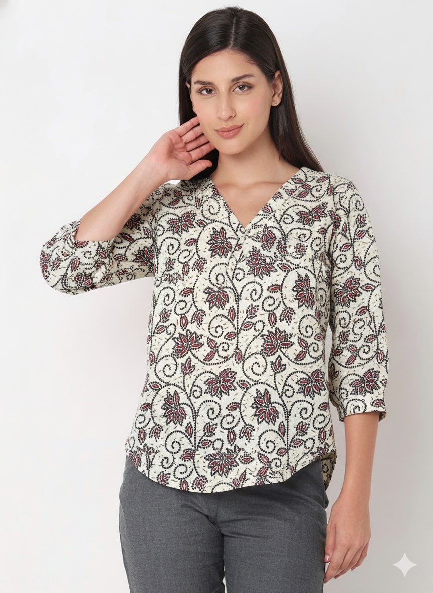 Cream Office Wear Top 100% Cotton