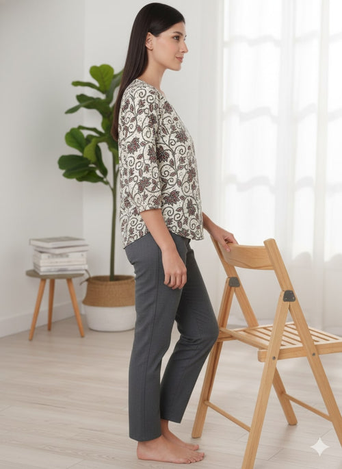 Cream Office Wear Top 100% Cotton