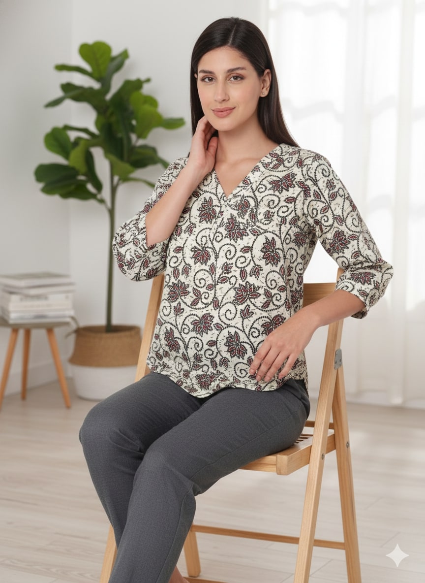 Cream Office Wear Top 100% Cotton