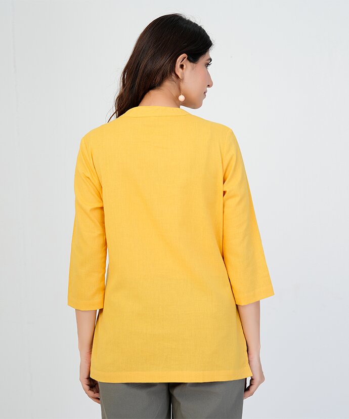 Yellow Airy Linen Short Kurti