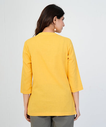 Yellow Airy Linen Short Kurti