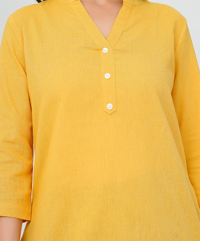 Yellow Airy Linen Short Kurti