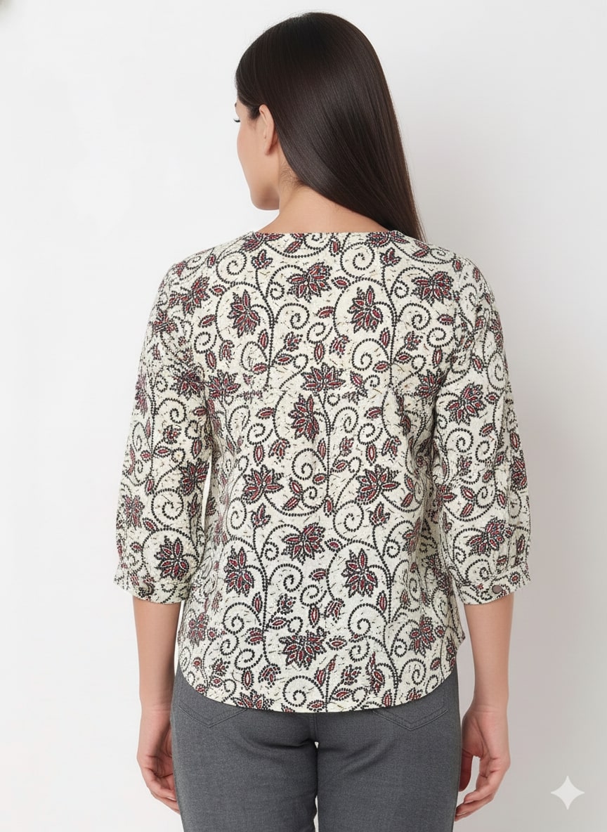 Cream Office Wear Top 100% Cotton