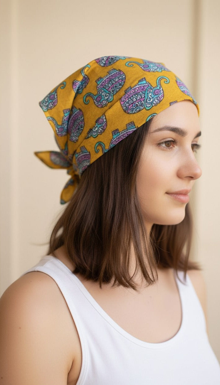 Mustard Paisley Printed Cotton Bandana