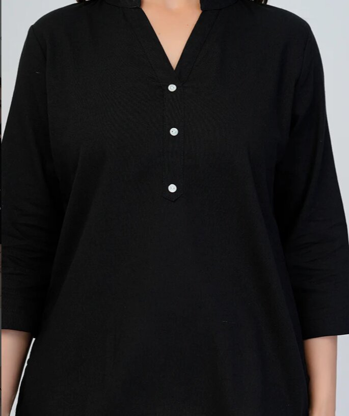 Black Blue Airy Linen Short Kurti