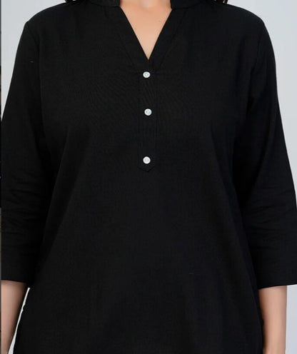 Black Blue Airy Linen Short Kurti